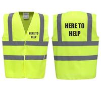 Brook Hi Vis Premium Safety Vest - HERE TO HELP Printed Front & Back, Event Management High Viz Waistcoat, Available in 14 Colours Festivals Events (UK, Alpha, XL, Regular, Regular, Yellow)