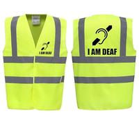 Brook Hi Vis Premium Safety Vest - I AM DEAF Logo Printed Front & Back, High Visibility Vest for Deaf Awareness, Available in 14 Colours (Yellow, Small)
