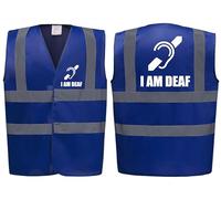Brook Hi Vis Premium Safety Vest - I AM DEAF Logo Printed Front & Back, High Visibility Vest for Deaf Awareness, Available in 14 Colours (Blue, 2XL)