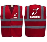 Brook Hi Vis Premium Safety Vest - I AM DEAF Logo Printed Front & Back, High Visibility Vest for Deaf Awareness, Available in 14 Colours (Red, 3XL)