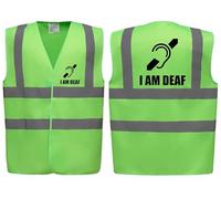 Brook Hi Vis Premium Safety Vest - I AM DEAF Logo Printed Front & Back, High Visibility Vest for Deaf Awareness, Available in 14 Colours (Lime Green, 2XL)