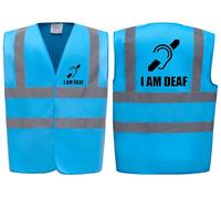 Brook Hi Vis Premium Safety Vest - I AM DEAF Logo Printed Front & Back, High Visibility Vest for Deaf Awareness, Available in 14 Colours (Sapphire, 2XL)