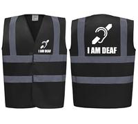 Brook Hi Vis Premium Safety Vest - I AM DEAF Logo Printed Front & Back, High Visibility Vest for Deaf Awareness, Available in 14 Colours (Black, Medium)