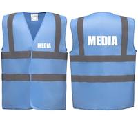 Brook Hi Vis Premium Safety Vest - MEDIA Printed Front & Back, Event Management High Viz Waistcoat, Available in 14 Colours, Festivals (Sky Blue, Medium)