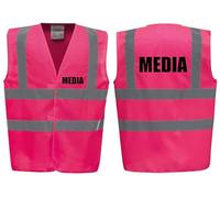 Brook Hi Vis Premium Safety Vest - MEDIA Printed Front & Back, Event Management High Viz Waistcoat, Available in 14 Colours, Festivals (Pink, XLarge)