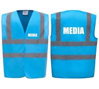 Brook Hi Vis Premium Safety Vest - MEDIA Printed Front & Back, Event Management High Viz Waistcoat, Available in 14 Colours, Festivals (Saapphire, 2XL)