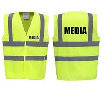 Brook Hi Vis Premium Safety Vest - MEDIA Printed Front & Back, Event Management High Viz Waistcoat, Available in 14 Colours, Festivals (Yellow, Medium)