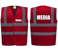Brook Hi Vis Premium Safety Vest - MEDIA Printed Front & Back, Event Management High Viz Waistcoat, Available in 14 Colours, Festivals (Red, XLarge)