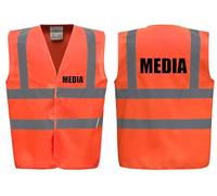 Brook Hi Vis Premium Safety Vest - MEDIA Printed Front & Back, Event Management High Viz Waistcoat, Available in 14 Colours, Festivals (Orange, XLarge)