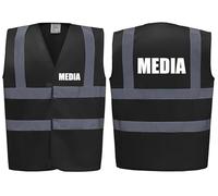 Brook Hi Vis Premium Safety Vest - MEDIA Printed Front & Back, Event Management High Viz Waistcoat, Available in 14 Colours, Festivals (Black, Small)