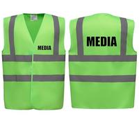 Brook Hi Vis Premium Safety Vest - MEDIA Printed Front & Back, Event Management High Viz Waistcoat, Available in 14 Colours, Festivals (Lime Green, Large)