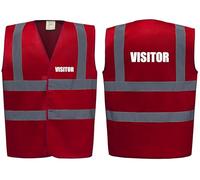 Brook Hi Vis Premium Safety Vest - VISITOR Printed Front & Back, Event Management High Viz Waistcoat, Available in 14 Colours, Festivals (UK, Alpha, L, Regular, Regular, Red)