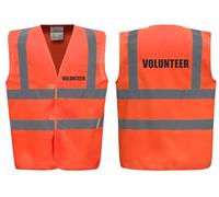 Brook Hi Vis Premium Safety Vest - VOLUNTEER Printed Front & Back, Event Management High Viz Waistcoat, Available in 14 Colours Add Company Text or Logo (UK, Alpha, L, Regular, Regular, Orange)