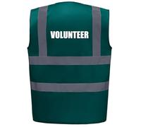 Brook Hi Vis Premium Safety Vest - VOLUNTEER Printed Front & Back, Event Management High Viz Waistcoat, Available in 14 Colours Add Company Text or Logo (UK, Alpha, M, Regular, Regular, Green)