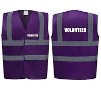 Brook Hi Vis Premium Safety Vest - VOLUNTEER Printed Front & Back, Event Management High Viz Waistcoat, Available in 14 Colours Add Company Text or Logo (UK, Alpha, XL, Regular, Regular, Purple)