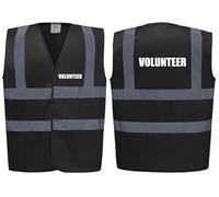 Brook Hi Vis Premium Safety Vest - VOLUNTEER Printed Front & Back, Event Management High Viz Waistcoat, Available in 14 Colours Add Company Text or Logo (UK, Alpha, S, Regular, Regular, Black)