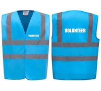 Brook Hi Vis Premium Safety Vest - VOLUNTEER Printed Front & Back, Event Management High Viz Waistcoat, Available in 14 Colours Add Company Text or Logo (UK, Alpha, M, Regular, Regular, Sapphire)