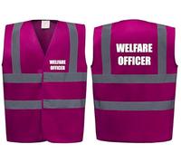 Brook Hi Vis Premium Safety Vest - Welfare Officer Printed Front & Back, High Visibility Waistcoat in 14 Vibrant Colours. (UK, Alpha, S, Regular, Regular, Standard, Raspberry)