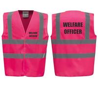Brook Hi Vis Premium Safety Vest - Welfare Officer Printed Front & Back, High Visibility Waistcoat in 14 Vibrant Colours. (UK, Alpha, 3XL, Regular, Regular, Standard, Pink)