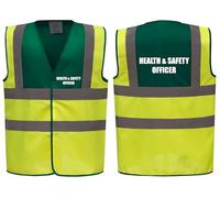 Brook Hi Vis Premium Two Tone Safety Vest - HEALTH & SAFETY OFFICER Printed Front & Back, Event Management High Viz Waistcoat, Available 8 Colours Hi Vis Vest (Green/Yellow, XLarge)
