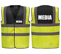 Brook Hi Vis Premium Two Tone Safety Vest - MEDIA Printed Front & Back, Event Management High Viz Waistcoat, Available 8 Colours Hi Vis Vest (Black/Yellow, Small)