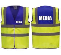 Brook Hi Vis Premium Two Tone Safety Vest - MEDIA Printed Front & Back, Event Management High Viz Waistcoat, Available 8 Colours Hi Vis Vest (Blue/Yellow, 3XL)