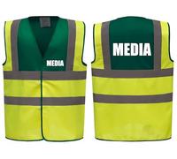 Brook Hi Vis Premium Two Tone Safety Vest - MEDIA Printed Front & Back, Event Management High Viz Waistcoat, Available 8 Colours Hi Vis Vest (Green/Yellow, Large)