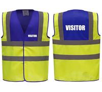 Brook Hi Vis Premium Two Tone Safety Vest - VISITOR Printed Front & Back, Event Management High Viz Waistcoat, Available 8 Colours Hi Vis Vest (UK, Alpha, XL, Regular, Regular, Blue/Yellow)