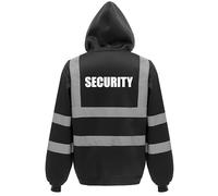Brook Hi Vis Security Zip Hoodie - Black Reflective Workwear with SECURITY Print Front & Back for Guards, Doormen, Bouncers, Event Staff. (Black, 2XL)