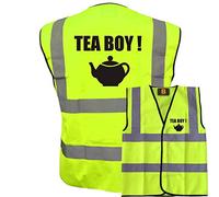 Brook Hi Vis - TEA BOY Yellow High Vis Vests - Durable Polyester, Reflective Vinyl Banding High Vis Vests Waistcoat, Funny Joke Safety Reflective Jacket Safety Fun Hi Viz Vest, EN471 BS 5XL