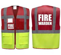 Brook Hi Vis UK Big Logo Fire Warden Red/Yellow Zipped Hi Vis Vest High Visibility Safety Waistcoat Pockets Reflective Bands, Fire Team Event Staff, Alpha, S, Regular, Regular, Red/Yellow