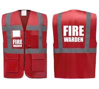 Brook Hi Vis UK Big Logo Fire Warden Red Zipped Hi Vis Vest - High Visibility Safety Waistcoat Pockets Reflective Bands, Company Compliance and Event Staff, Alpha, L, Regular, Regular, Red