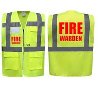 Brook Hi Vis UK Big Logo Fire Warden Yellow Zipped Hi Vis Vest - High Visibility Safety Waistcoat Pockets Reflective Bands, Company Compliance and Event Staff, Alpha, L, Regular, Regular, Yellow