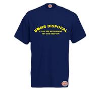 Brook Hi Vis UK Bomb Disposal! If You See Me Running Try and Keep Up!! Mens Funny T-Shirt Navy Small