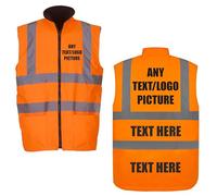 Brook Hi Vis UK Custom Printed Personalised Yoko Premium Orange Hi-Vis Reversible Fleece Bodywarmer - High Visibility Safety Workwear Jacket, Alpha, L, Regular, Regular, Standard, Orange