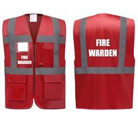 Brook Hi Vis UK Fire Warden Premium Red Zipped Hi Vis Vest - High Visibility Safety Waistcoat Pockets Reflective Bands, Company Compliance and Event Staff, Alpha, L, Regular, Regular, Red
