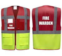 Brook Hi Vis UK Fire Warden Superior Red/Yellow Zipped Hi Vis Vest High Visibility Safety Waistcoat Pockets Reflective Bands Company Compliance Event Staff, Alpha, L, Regular, Regular, Red/Yellow
