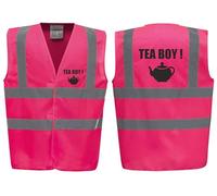 Brook Hi Vis UK Funny Joke Premium Tea Boy Hi Vis Vest - Reflective High Visibility Waistcoat for Workplace Humour, Pink or Yellow, Alpha, XL, Regular, Regular, Standard, Pink