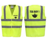 Brook Hi Vis UK Funny Joke Premium Tea Boy Hi Vis Vest - Reflective High Visibility Waistcoat for Workplace Humour, Pink or Yellow, Alpha, L, Regular, Regular, Standard, Yellow