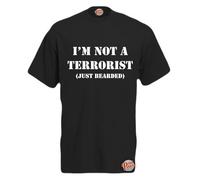 Brook Hi Vis UK I'm Not A Terrorist, Just Bearded! Mens Funny T-Shirt Black Medium