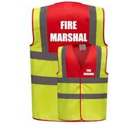 Brook Hi Vis UK Premium Fire Marshal Yellow Red Hi Vis Viz Reflective Safety Vest Waistcoat, Reflective High Visibility, Printed, Alpha, 3XL, Regular, Regular