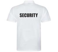 Brook Hi Vis UK Security Printed White Polo Shirt, Security Men's Clothing, Work Mens Polo Shirts Front and Back Print - Working Men's Fashion White Custom Polo Shirt Large