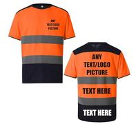 Brook Hi Vis Yoko Custom Hi Vis T Shirt - Premium High Viz Workwear with Breathable Soft Polyester Fabric - Personalised T Shirt Women and Mens T Shirt (Orange/Navy,2XL)