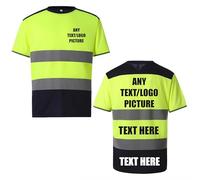 Brook Hi Vis Yoko Custom Hi Vis T Shirt - Premium High Viz Workwear with Breathable Soft Polyester - Personalised T Shirt Women and Mens T Shirt (Yellow/Navy,L)