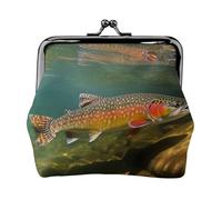Brook Trout Fly Fishing Coin Purse Small Wallet for Women Vintage PU Leather Change Purse, Kiss Lock Coin Pouch ID Credit Cards Holder Cash Coin Holder Case, Car Change Holder