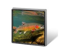 Brook Trout Fly Fishing Lapel Pin Square Metal Brooch Pin with Secure Pin Back Fashion Button Badge for Clothing, Hats, Bags Decoration