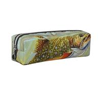 Brook Trout Fly Fishing Leather Pencil Case Stationery Bag Pen Holder for Work & Office Zippered Pen Pouch