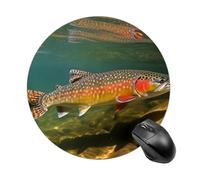 Brook Trout Fly Fishing Mouse Pad Round Laptop Mouse Mat Cute Computer Mousepad Keyboard Pad Non-Slip Desk Pads for Gaming Office Work Home