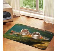 Brook Trout Fly Fishing Pet Feeding Mat Absorbent Pu Leather Dog Cat Food Mats Contain Spills Protects Floors, Anti-Slip Rubber Backing Dog Bowl Mats Easy Clean Pet Placemats 30x45cm