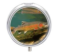 Brook Trout Fly Fishing Pill Box, 3 Compartment Small Pill Case Waterproof Travel Pill Organizer for Pocket Or Purse Portable Mini Medicine Tablet Vitamin Holder Pill Case
